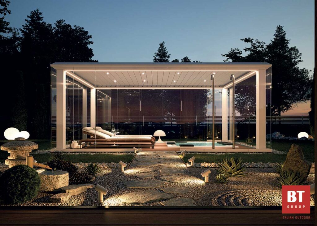 Pergola bioclimatica con vetri modello Pergosky