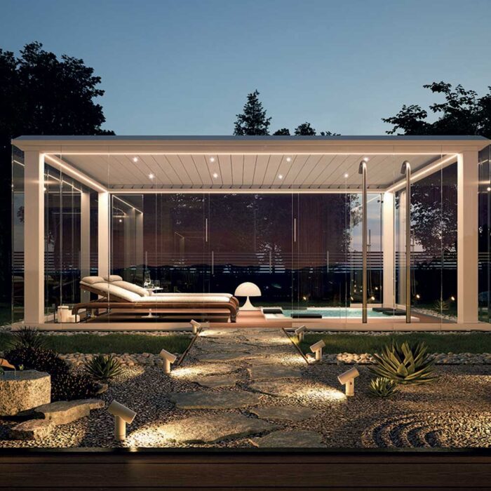 Pergola bioclimatica con vetri modello Pergosky